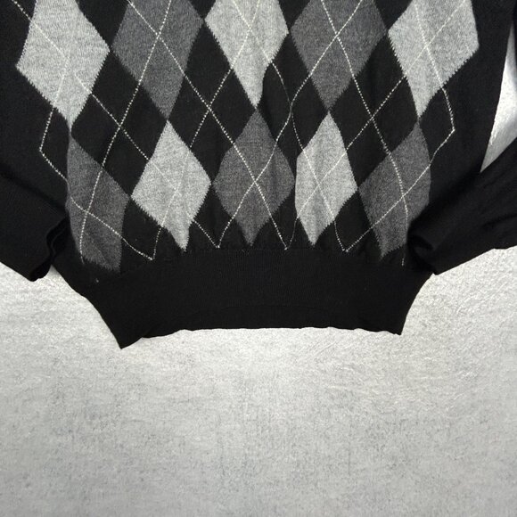San Marco Sweater Mens M 100% Merino Wool Italy Black Grey Argyle V Neck Jumper - Picture 6 of 12